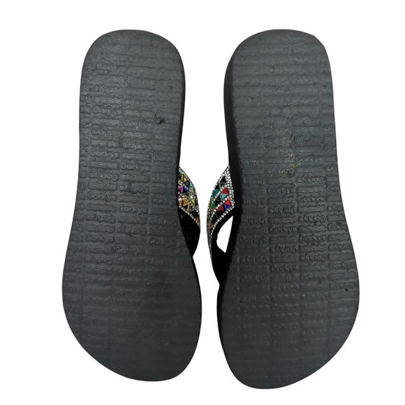 Corkys Clara Jeweled Wedge Platform Sandals Women’s Sz 7 Black Multicolor Rhines - Picture 10 of 10